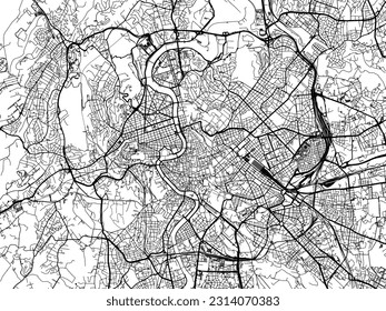 Vector city map of Roma in Italy with black roads isolated on a white background.