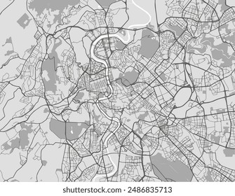 Vector city map of Roma in Italy with black roads isolated on a grey background.