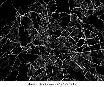 Vector city map of Roma in Italy with white roads isolated on a black background.