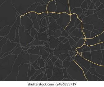 Vector city map of Roma in Italy with yellow roads isolated on a brown background.