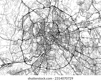 Vector city map of Roma Metropolis in Italy with black roads isolated on a white background.