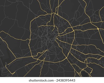 Vector city map of Roma Metropolis in Italy with yellow roads isolated on a brown background.