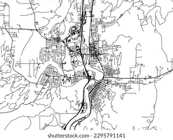 Vector city map of Roseburg Oregon in the United States of America with black roads isolated on a white background.