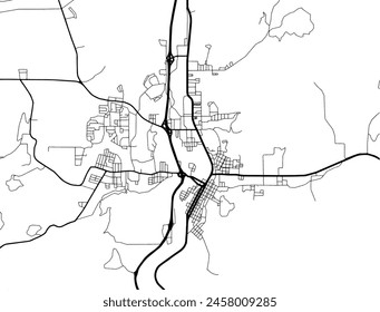 Vector city map of Roseburg Oregon in the United States of America with black roads isolated on a white background.