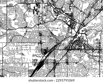 Stadtplan von Roseville California in den Vereinigten Staaten von Amerika mit schwarzen Straßen einzeln auf weißem Hintergrund.