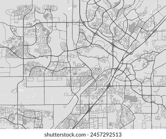 Vector city map of Roseville California in the United States of America with black roads isolated on a grey background.