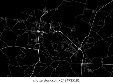 Mapa de la ciudad de Vector de Rostock en Alemania con carreteras blancas aisladas sobre un fondo negro.