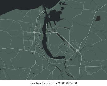 Mapa de la ciudad de Vector de Rostock en Alemania con carreteras blancas aisladas sobre un fondo verde