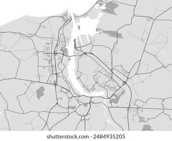 Mapa de la ciudad de Vector de Rostock en Alemania con carreteras negras aisladas en un fondo gris.