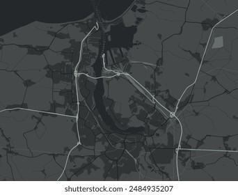 Mapa de la ciudad de Vector de Rostock en Alemania con carreteras blancas aisladas sobre un fondo gris.