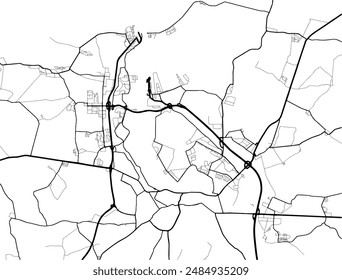 Mapa de la ciudad de Vector de Rostock en Alemania con carreteras negras aisladas sobre un fondo blanco.