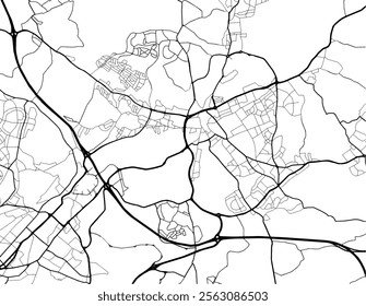 Vector city map of Rotherham in the United Kingdom with black roads isolated on a white background.