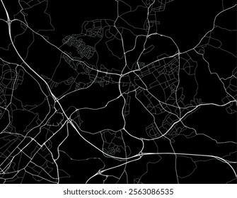 Vector city map of Rotherham in the United Kingdom with white roads isolated on a black background.