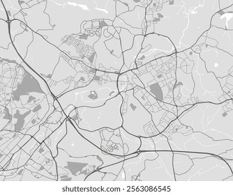 Vector city map of Rotherham in the United Kingdom with black roads isolated on a grey background.