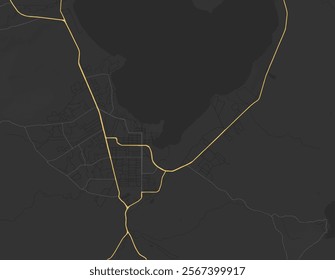 Vector city map of Rotorua in New Zealand with yellow roads isolated on a brown background.