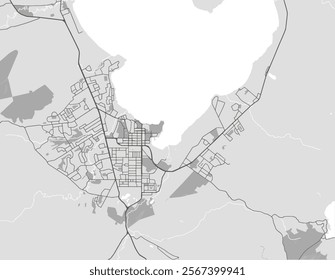 Vector city map of Rotorua in New Zealand with black roads isolated on a grey background.