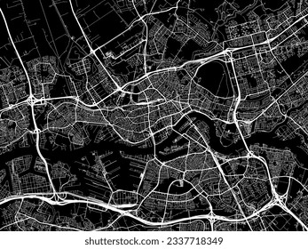 Vector city map of Rotterdam in the Netherlands with white roads isolated on a black background.