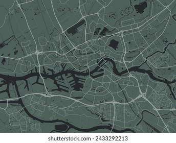 Vector city map of Rotterdam in the Netherlands with white roads isolated on a green background.