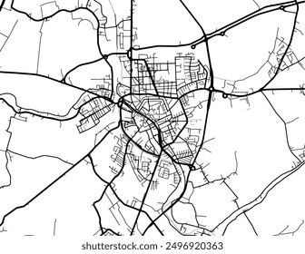 Vector city map of Rovigo in Italy with black roads isolated on a white background.