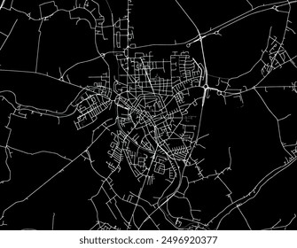Vector city map of Rovigo in Italy with white roads isolated on a black background.