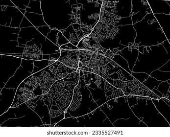 Vector city map of Rugby in the United Kingdom with white roads isolated on a black background.