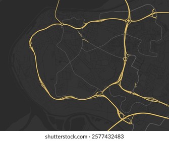 Vector city map of Runcorn in the United Kingdom with yellow roads isolated on a brown background.