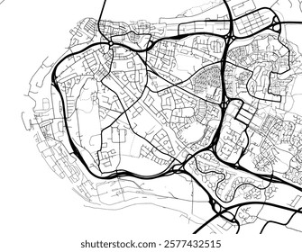 Vector city map of Runcorn in the United Kingdom with black roads isolated on a white background.