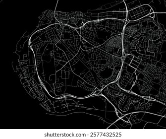 Vector city map of Runcorn in the United Kingdom with white roads isolated on a black background.