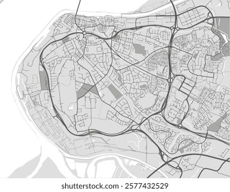 Vector city map of Runcorn in the United Kingdom with black roads isolated on a grey background.