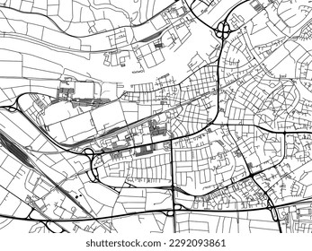 Stadtplan von Russelsheim am Main in Deutschland mit schwarzen Straßen einzeln auf weißem Hintergrund.