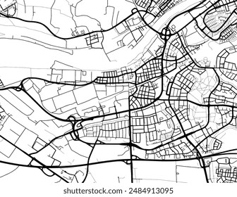 Vector city map of Russelsheim am Main in Germany with black roads isolated on a white background.