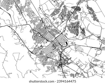 Vector city map of Rustenburg in South Africa with black roads isolated on a white background.