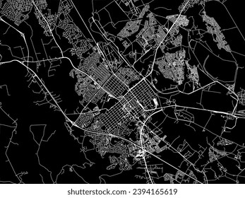 Vector city map of Rustenburg in South Africa with white roads isolated on a black background.