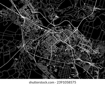 Vector city map of Ryazan in the Russian Federation with white roads isolated on a black background.