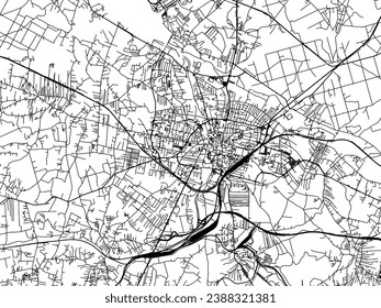 Vector city map of Rybnik in Poland with black roads isolated on a white background.