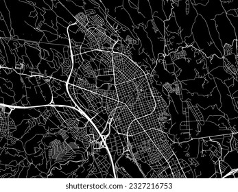 Stadtplan von Sabadell in Spanien mit weißen Straßen einzeln auf schwarzem Hintergrund.