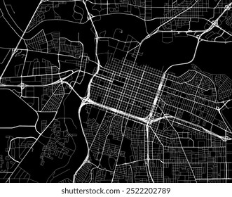 Vector city map of Sacramento California in the United States of America with white roads isolated on a black background.