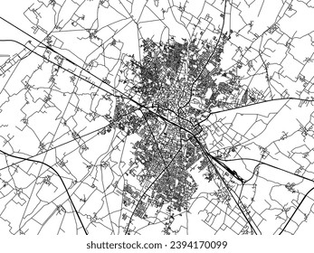 Vector city map of Saharanpur in the Republic of India with black roads isolated on a white background.