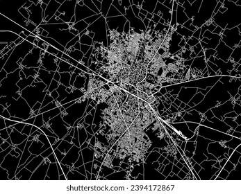 Vector city map of Saharanpur in the Republic of India with white roads isolated on a black background.
