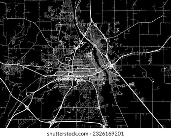 Vector city map of Saint Cloud Minnesota in the United States of America with white roads isolated on a black background.