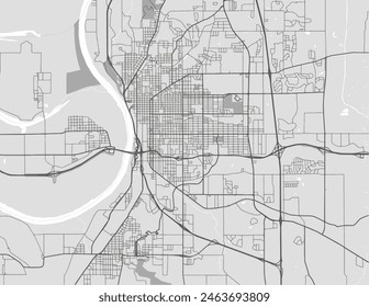 Vector city map of Saint Joseph Missouri in the United States of America with black roads isolated on a grey background