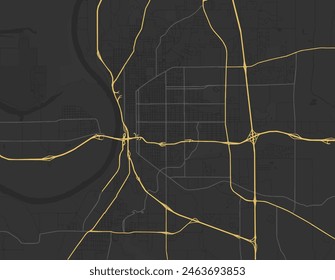 Vector city map of Saint Joseph Missouri in the United States of America with yellow roads isolated on a brown background.