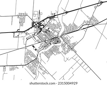 Mapa de la ciudad vectorial de Saint-Hyacinthe Quebec en Canadá con carreteras negras aisladas en un fondo blanco.