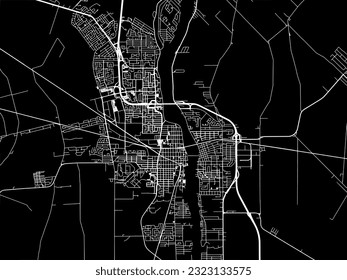 Vector city map of Saint-Jean-sur-Richelieu Quebec in Canada with white roads isolated on a black background.