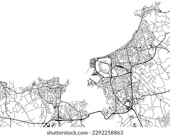 Vector city map of Saint-Malo in the France with black roads isolated on a white background.