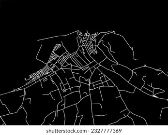 Vector city map of Saint-Tropez in France with white roads isolated on a black background.