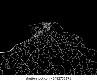Vector city map of Saint-Tropez in France with white roads isolated on a black background.