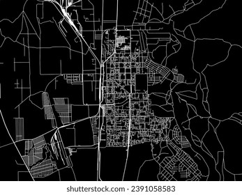 Mapa vectorial de Salavat en la Federación Rusa con caminos blancos aislados en un fondo negro.