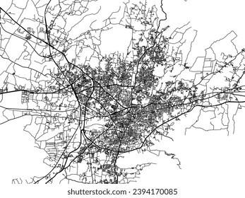 Vector city map of Salem in the Republic of India with black roads isolated on a white background.