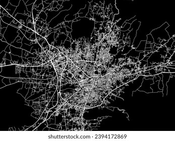 Mapa vectorial de Salem en la República de India con caminos blancos aislados en un fondo negro.